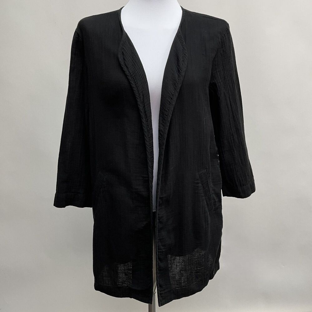 Eileen Fisher Women's Open Front Cardigan Top‎ Small Black 100% Organic Cotton